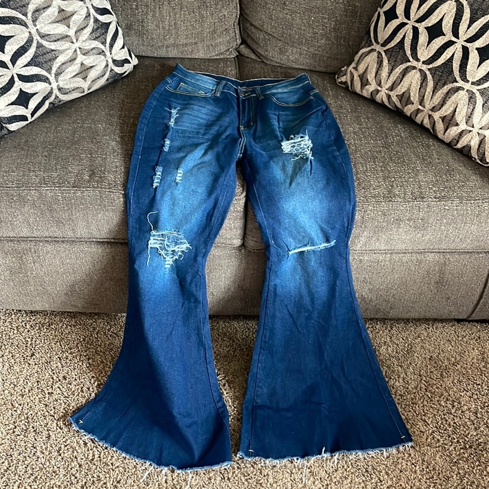 Ladies high waisted super wide leg jeans - Picture 2 of 8